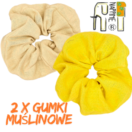 Zestaw gumek muślinowych do włosów MAXI: CAMEL+MUSZTARDOWA, 2 szt., NappiMe